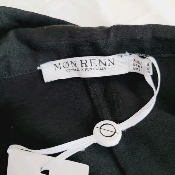 Mon Renn Dress Small Black Sentiment Mini Wrap Plunge Neck Belt Cornelli NEW - Picture 8 of 16